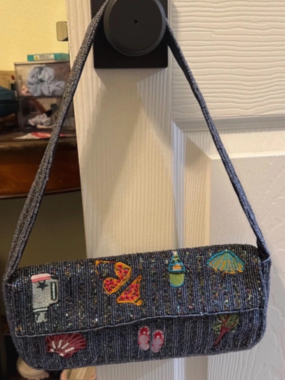 Summer Fun Beaded Shoulder Bag with Tropical Embroidered Patches